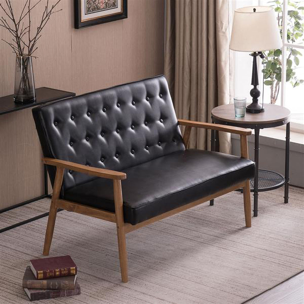 Black PU Leather Loveseat Lounge Chair Y32771