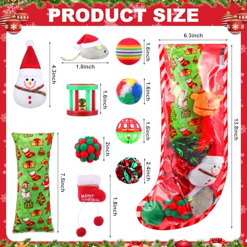 11 Pcs Christmas Catnip Cat Toy Gift Set with Santa Snowman Plush Balls Crinkle Mice L5906