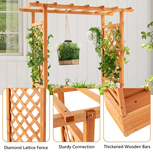 Raised Garden Bed with Arch Trellis Wood Planter Box K50592