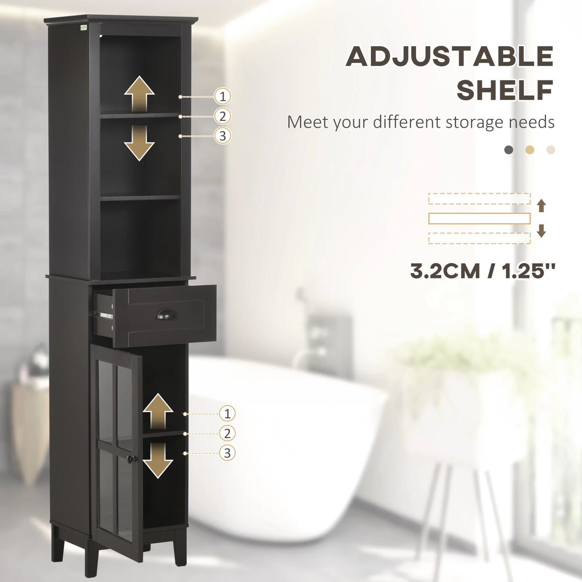 Slim Bathroom Storage Cabinet Linen Tower Brown B234