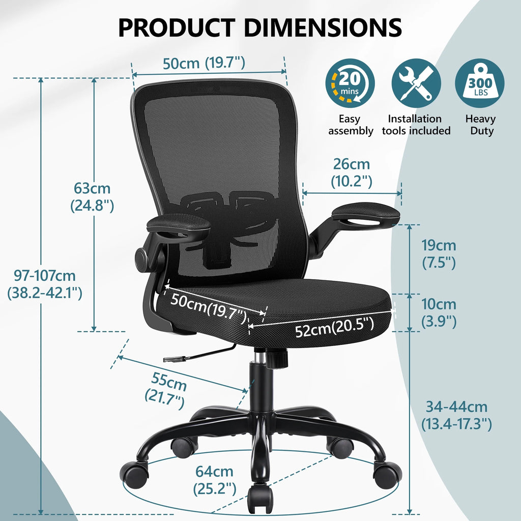 Black Ergonomic Office Chair with Lumbar Support and Flip up Arms F66263