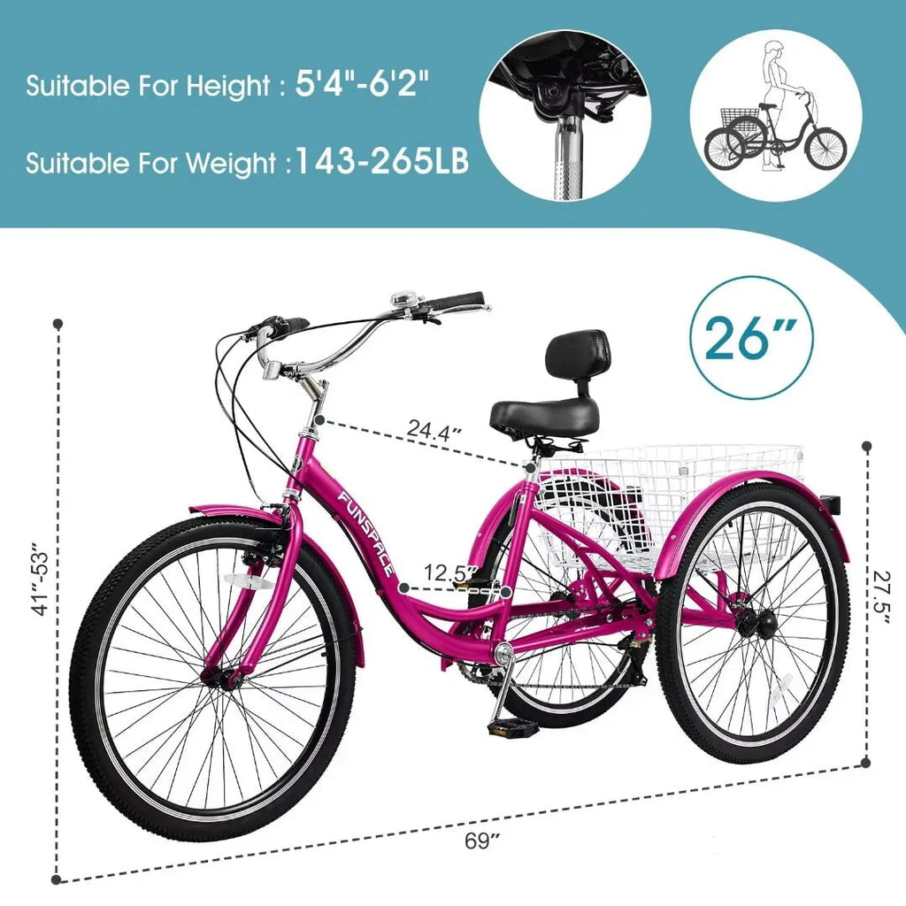 24/26 inch 3 Wheel 7 Speed Tricycle with Shopping Basket O10481