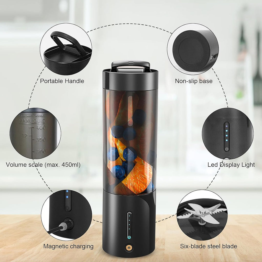USB Rechargeable Portable Blender with 6 Blades and Cleaning Brush H126663