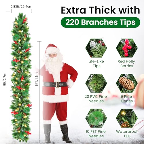 50 LEDs 9FT Prelit Garland Q318905