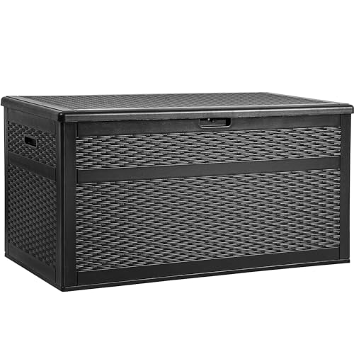 XXL 230 Gallon Double-Wall Resin Rattan Outdoor Storage Box (Gray) V247245