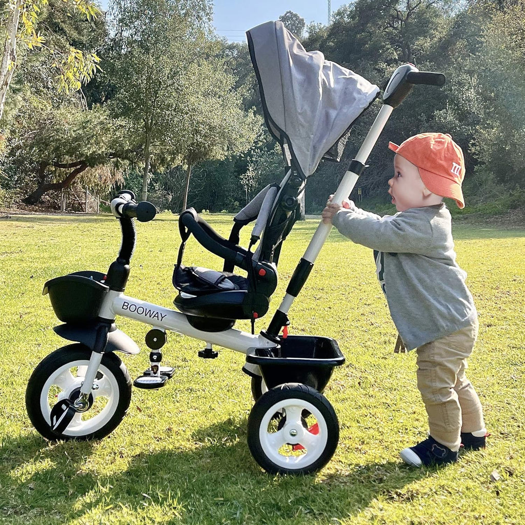 6-in-1 Kids Stroller Tricycle with Adjustable Push Handle, Removable Canopy, Safety Harness H289875
