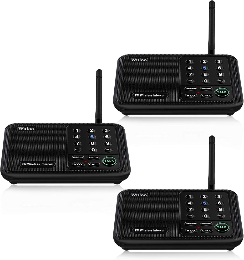 Wireless Intercom System 5280 Feet Range 10 Channel Black 3 Packs J8480