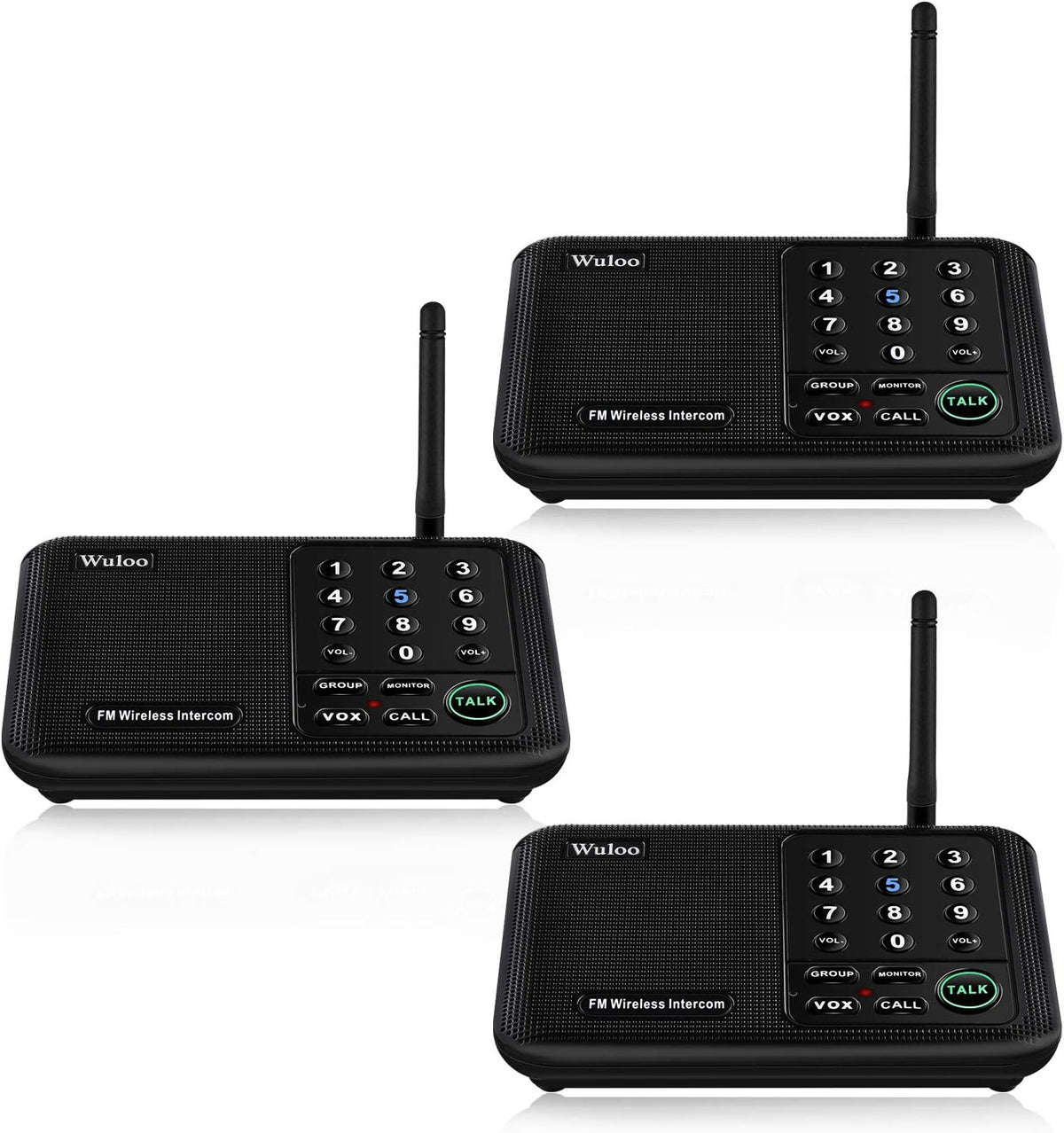 Wireless Intercom System 5280 Feet Range 10 Channel Black 3 Packs J8480