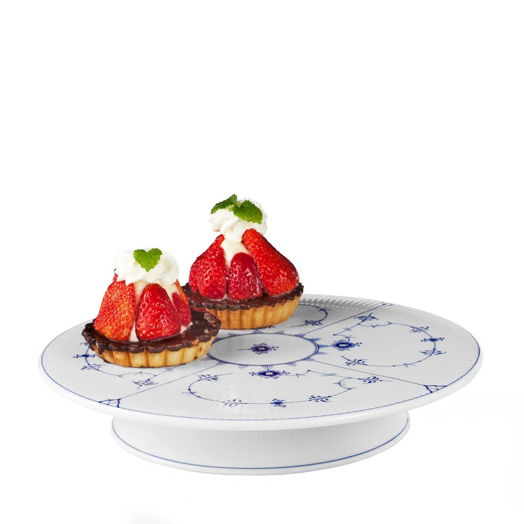 Blue Fluted Plain Footed Cake Plate E1591