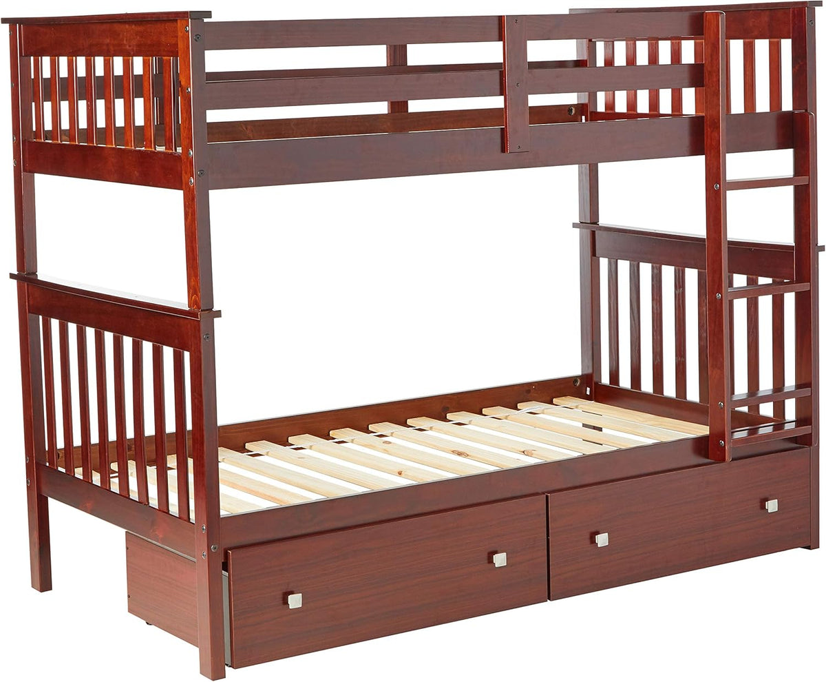 Twin Dark Cappuccino Bunk Bed with Under Bed Drawers J57192