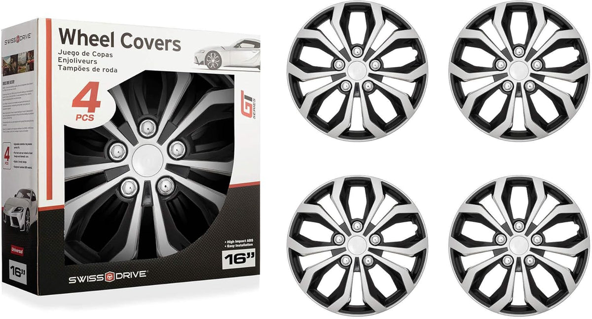 Black and Silver 16-Inch Wheel Hub Cover Set of 4 K5581