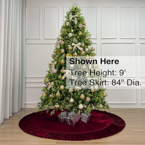 60-Inch Ruffled Velvet Christmas Tree Skirt with Lace-Up Tie Closure, Burgundy J884