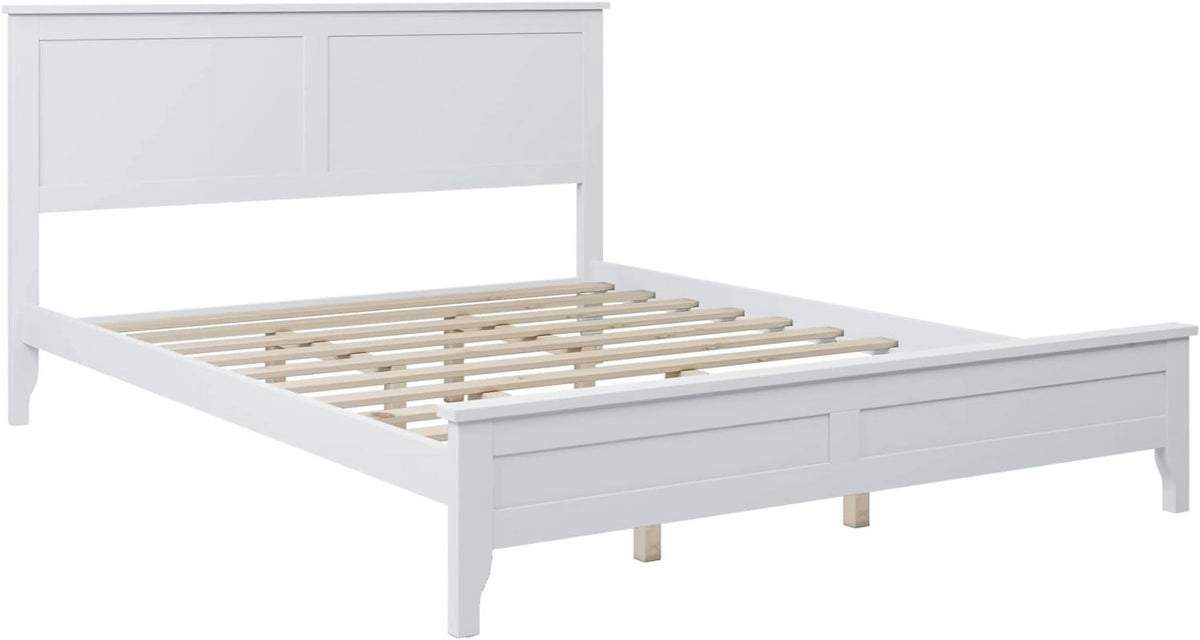 White Queen Size Solid Wood Platform Bed I770