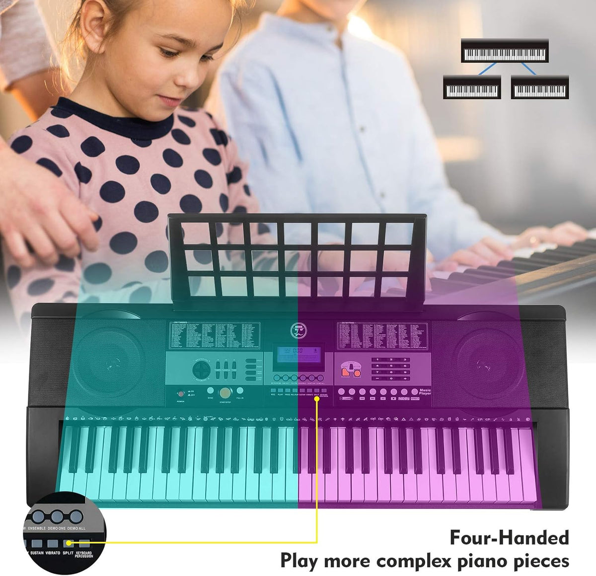 61 Key Portable Electric Keyboard Piano with Stand, Stool, Headphones, Microphone, LCD Screen D6026