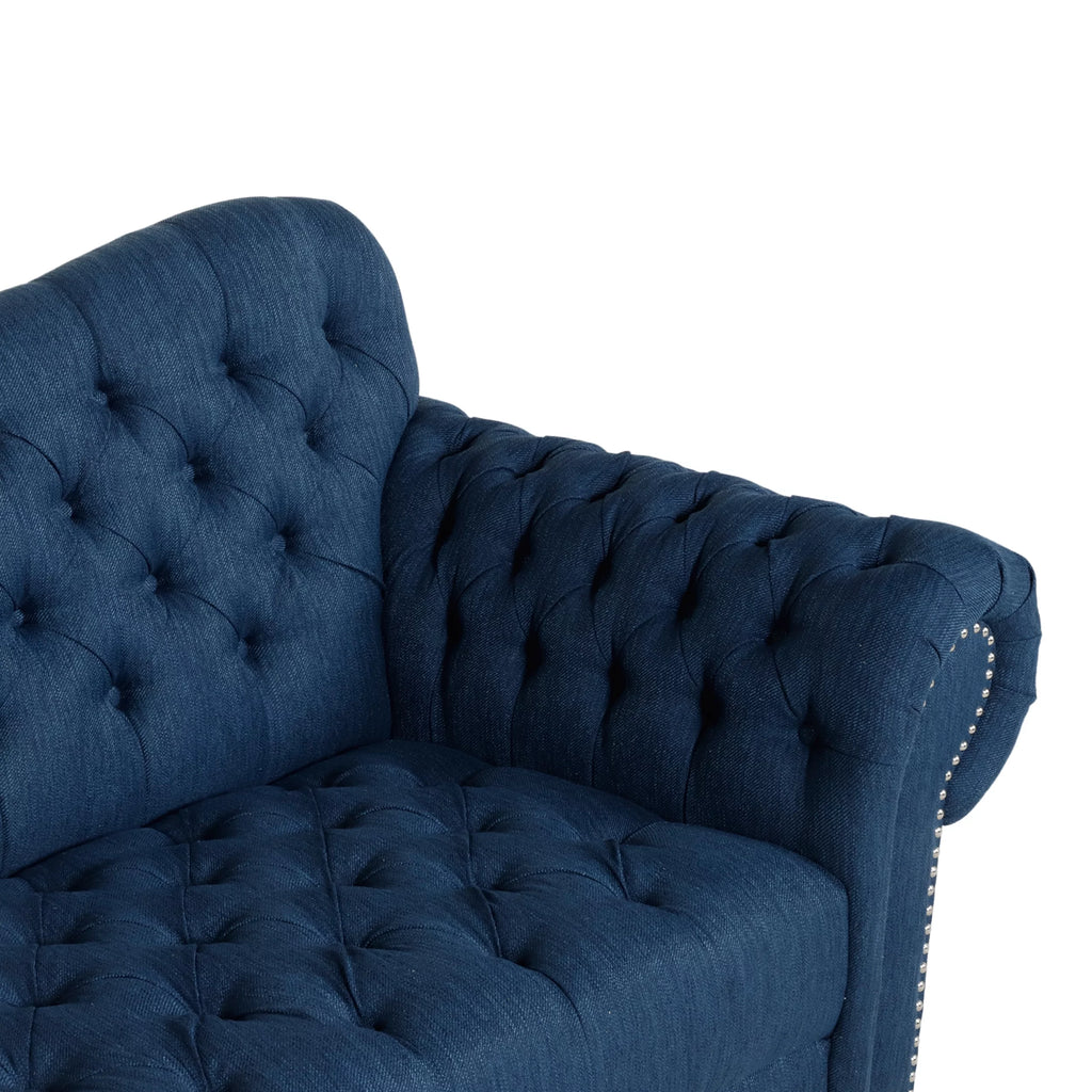 Navy Blue and Dark Brown 3 Seater Fabric Sofa J30334