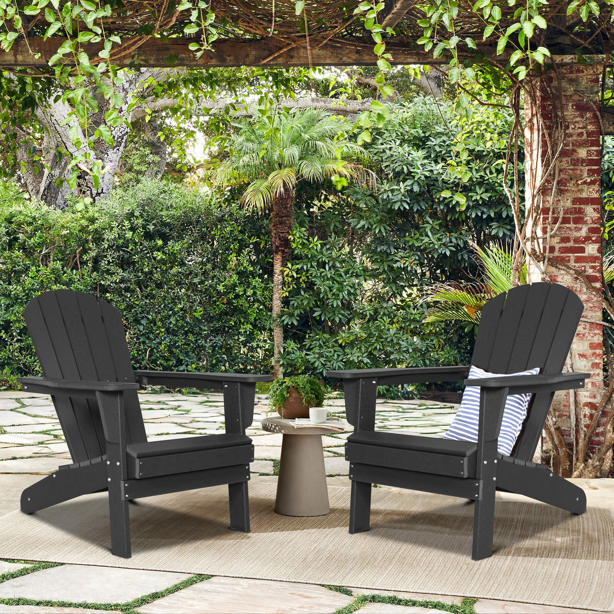 Black Set of 2 Plastic Resin Adirondack Chairs N796