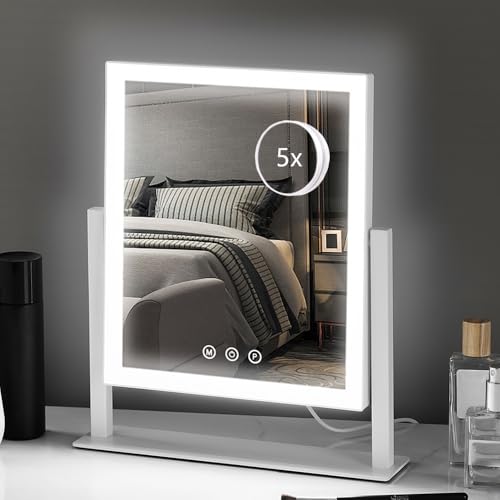 Lighted Makeup Mirror with 5X Magnification, 17.3in White B866419
