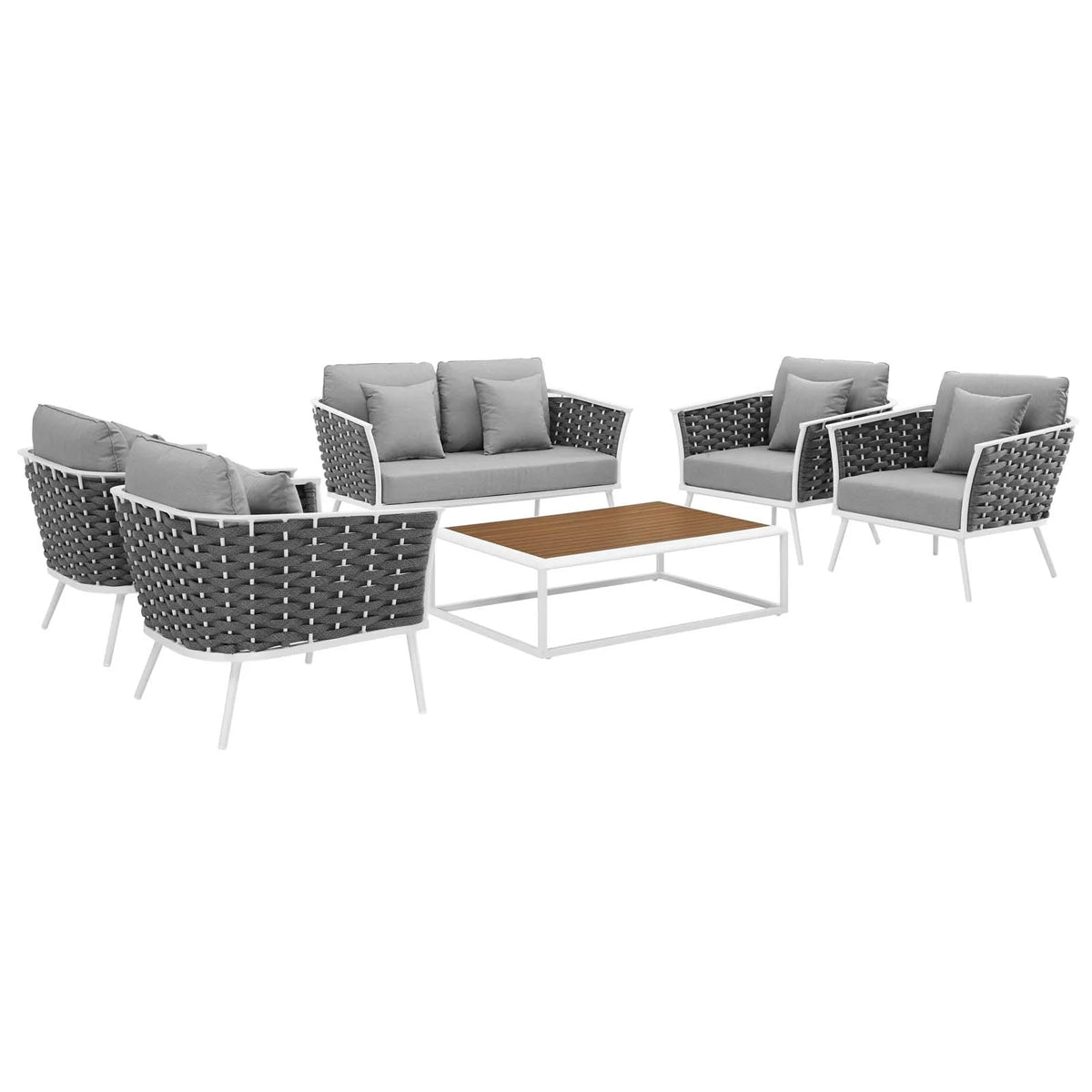 White Gray 6 Piece Outdoor Aluminum Sectional Sofa Set X962193