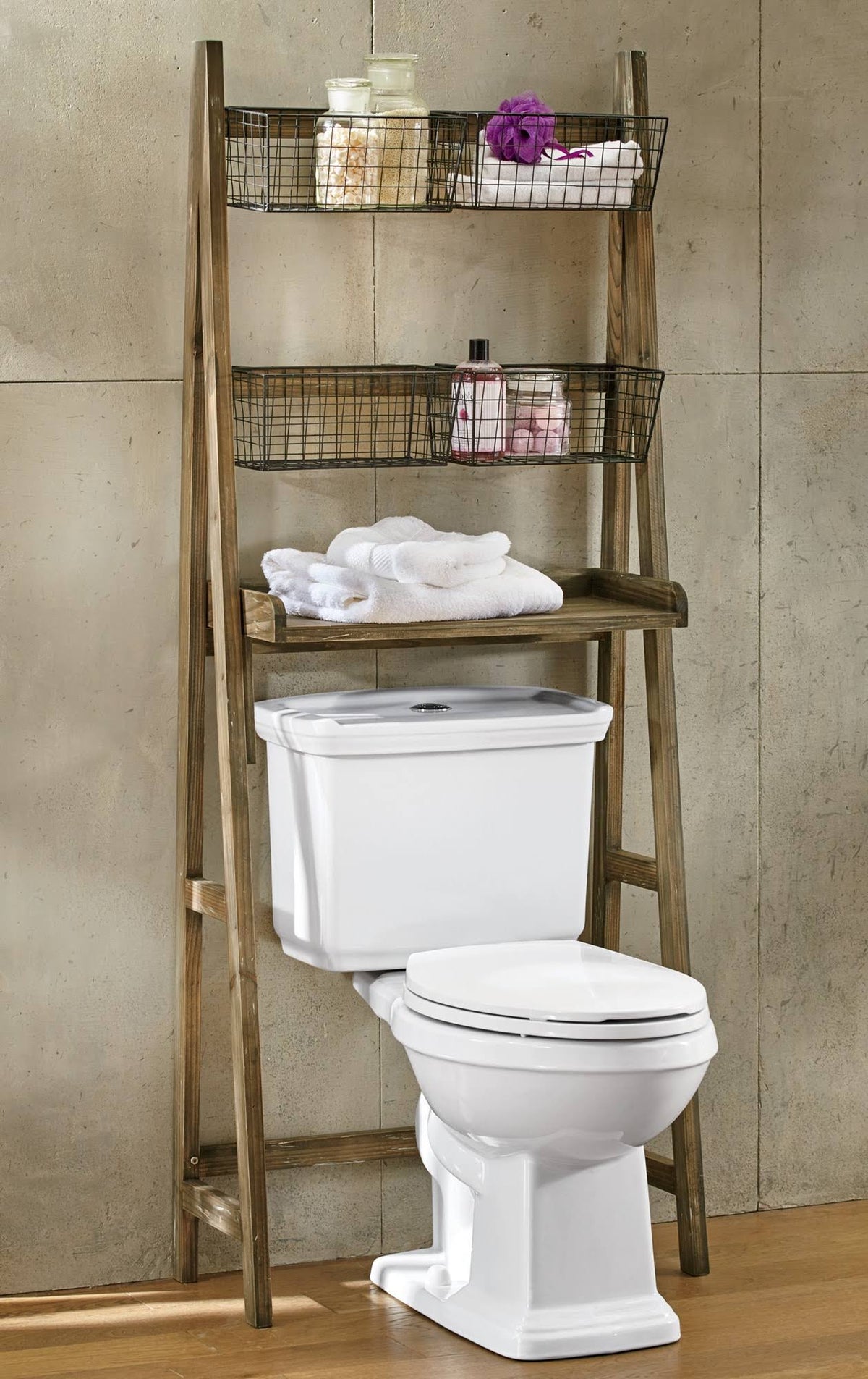 Wood Ladder Shelf with Baskets P8868