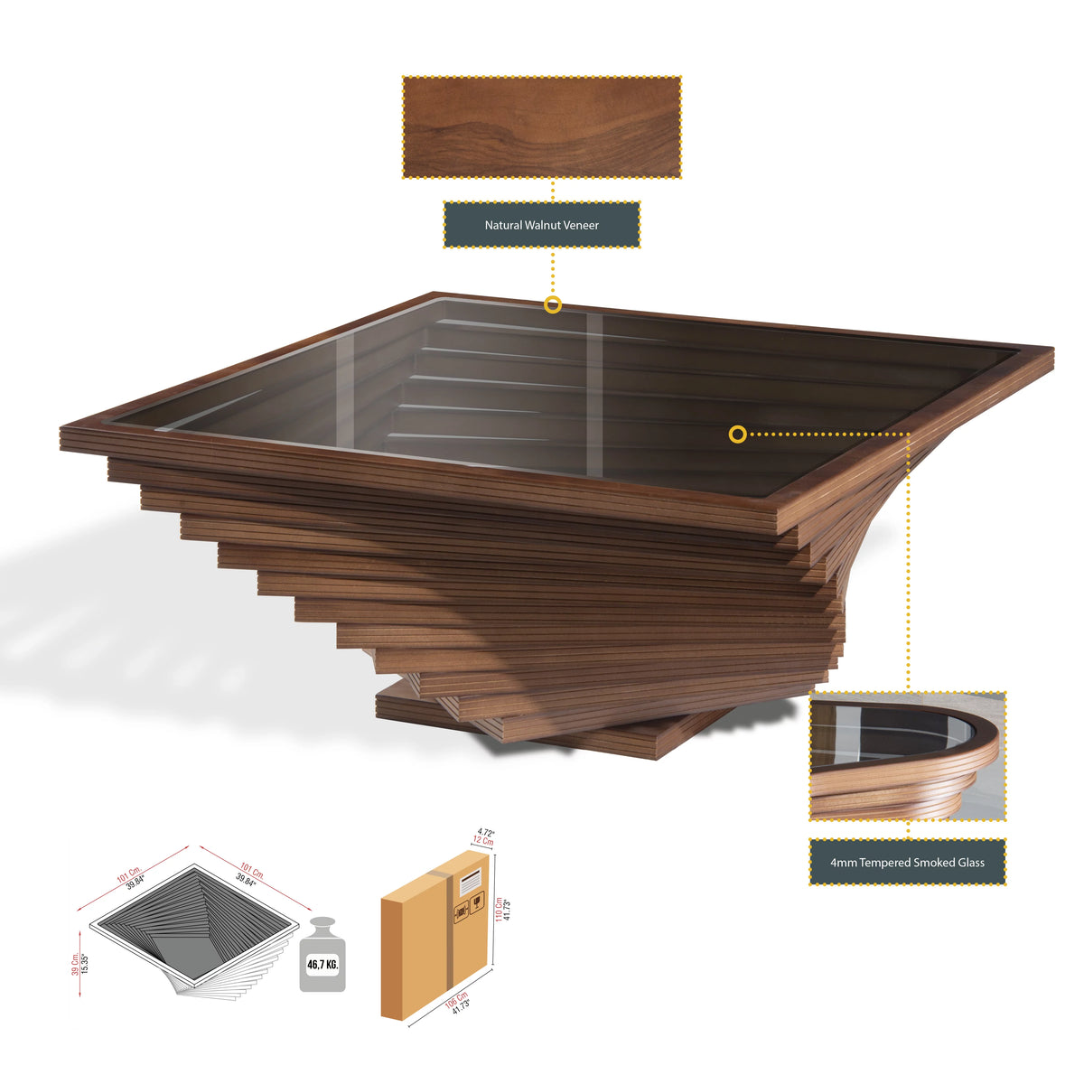 Brown Wooden Coffee Table with Glass H711
