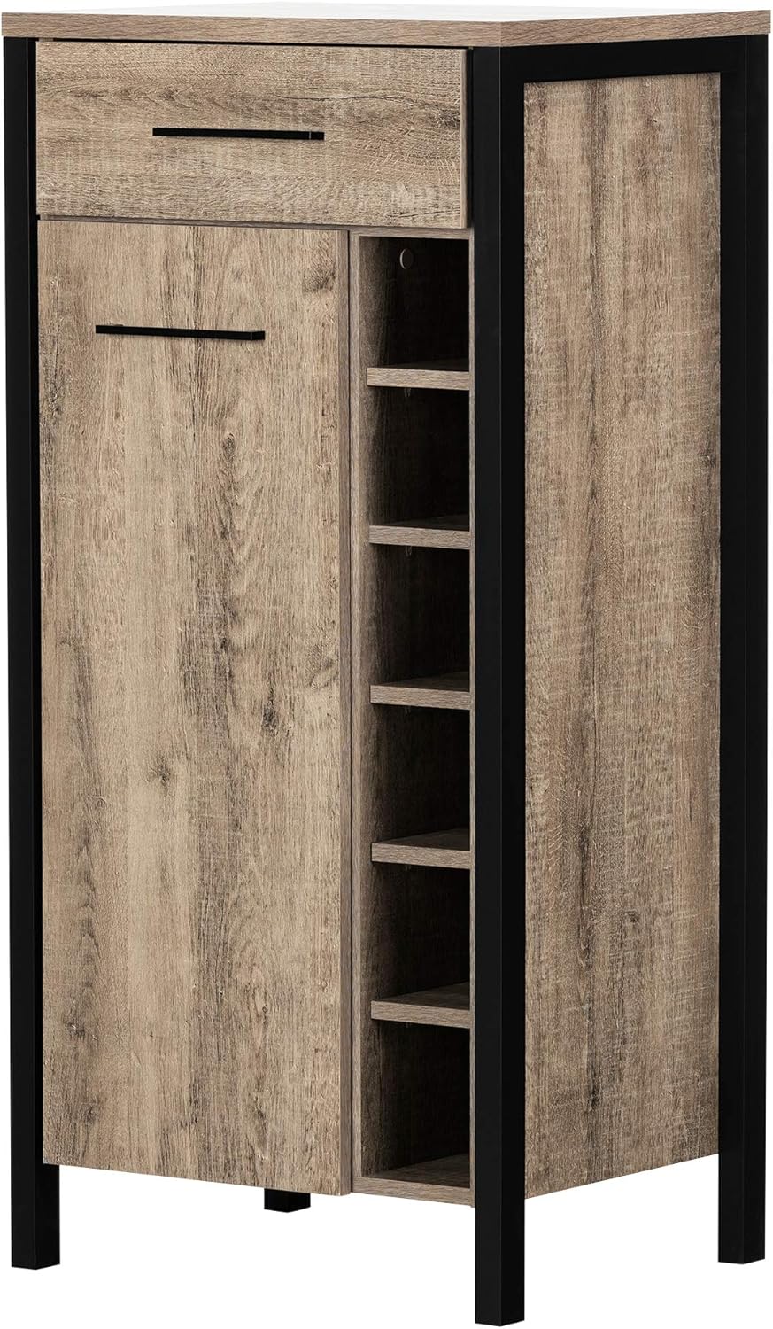 Weathered Oak and Matte Black Bar Cabinet with Storage N883