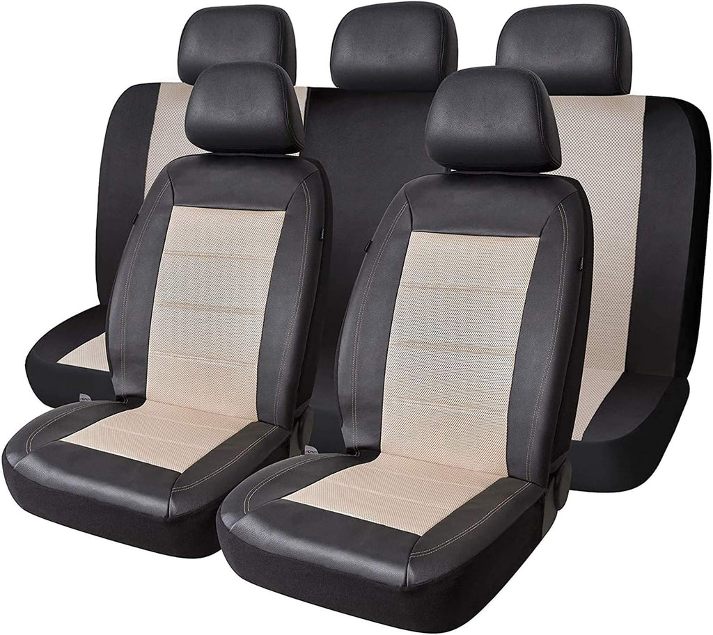 Beige Mesh and Leather Car Seat Cover Pack of 2 R990561