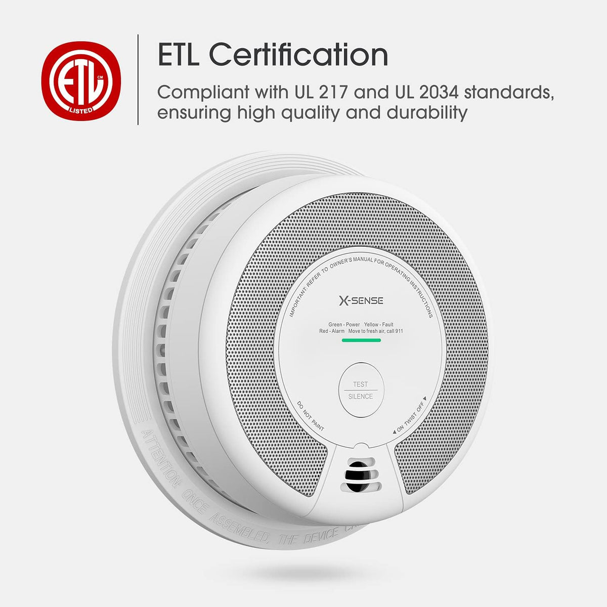 2-in-1 Smoke and Carbon Monoxide Detector Alarm, 10-Year Battery-Operated, Pack of 5 U108616