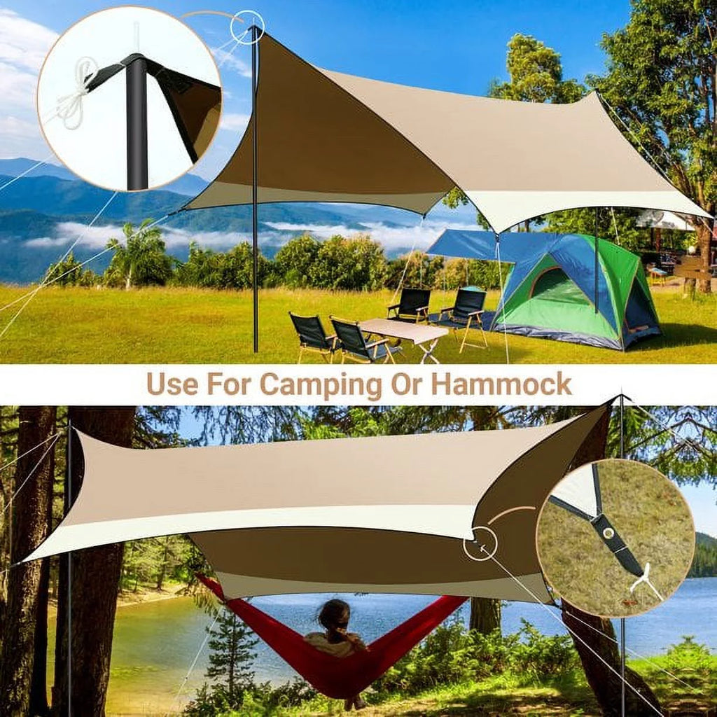 12 x 14ft Waterproof UPF 50+ Camping Tent Tarp with 2 Poles X470580