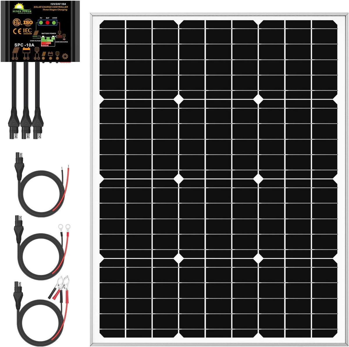 20W Mono Crystalline 12V Solar Panel Kit with 10A Charge Controller, Pack of 2 B4619