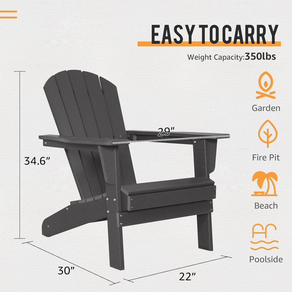 Black Set of 2 Plastic Resin Adirondack Chairs N796