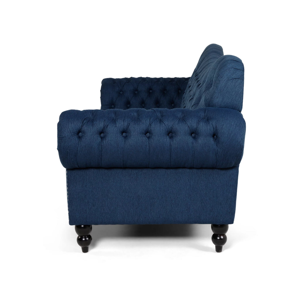 Navy Blue and Dark Brown 3 Seater Fabric Sofa J30334