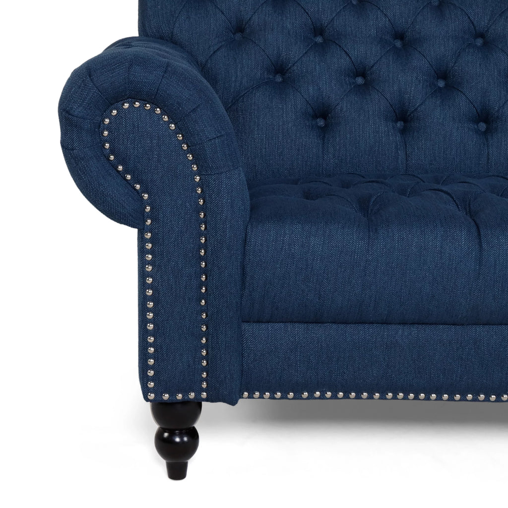 Navy Blue and Dark Brown 3 Seater Fabric Sofa J30334