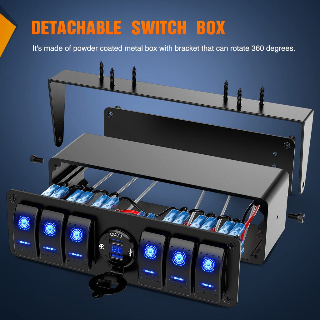 6 Gang Rocker Switch Panel with USB Charger Voltmeter, Pack of 2 R5784