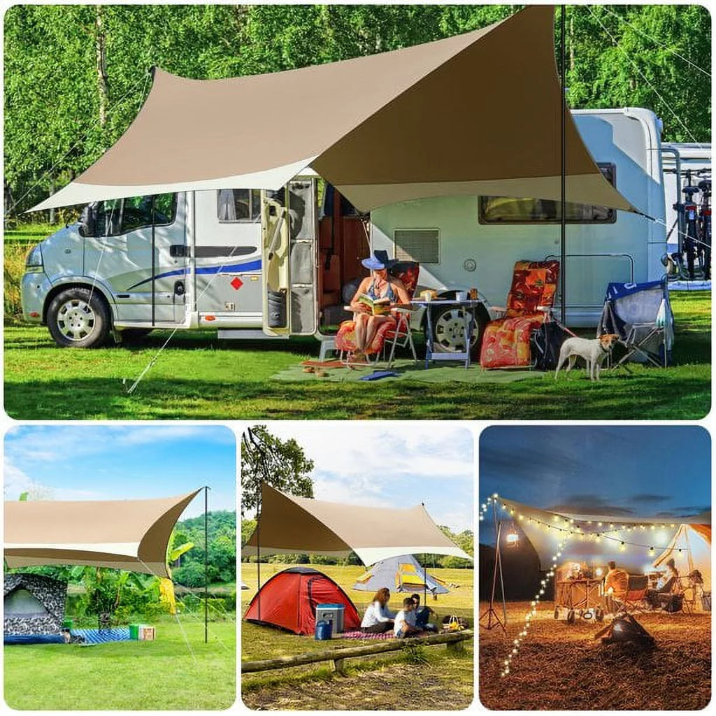 12 x 14ft Waterproof UPF 50+ Camping Tent Tarp with 2 Poles X470580