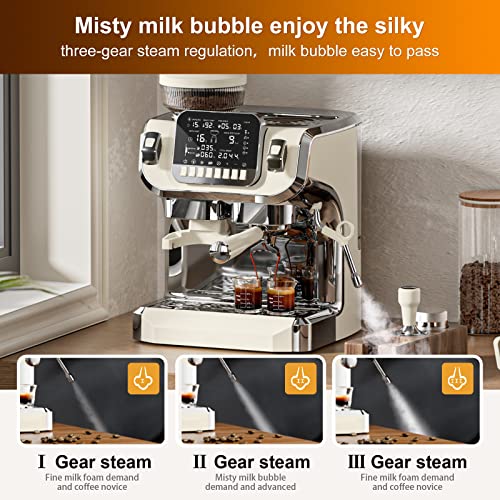 Espresso Machine with Milk Frother, Semi Automatic Coffee Machine with Grinder, 15 Bar Pressure Pump S3463