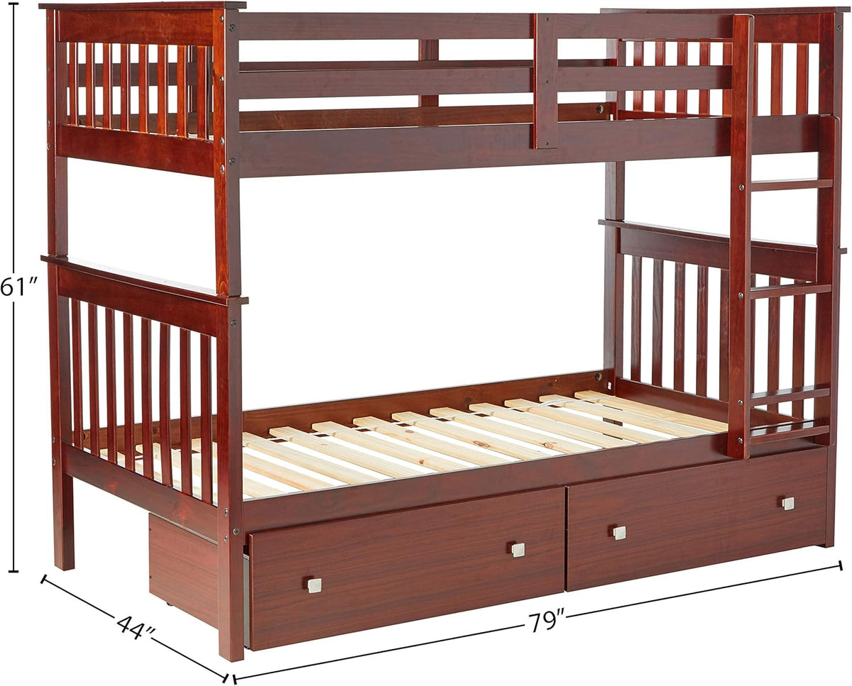 Twin Dark Cappuccino Bunk Bed with Under Bed Drawers J57192