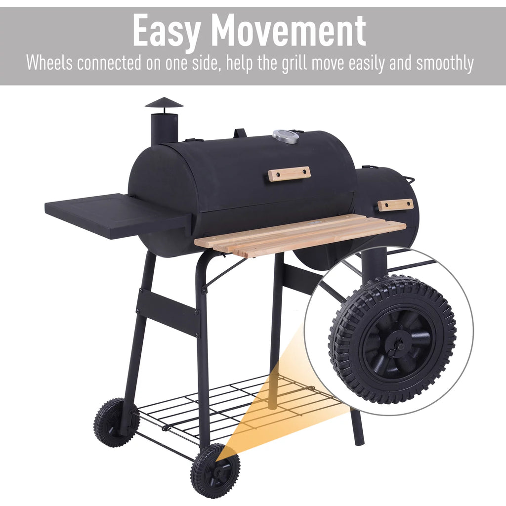 Portable Charcoal BBQ Grill and Offset Smoker Combo with Wheels C33057