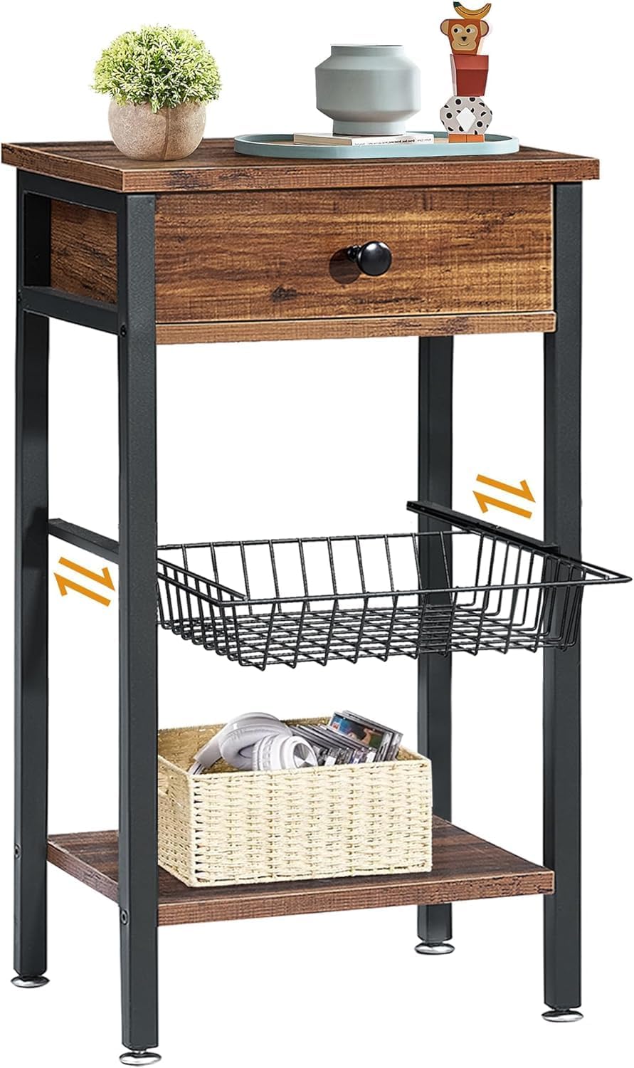 Brown Tall Side Table with Basket O590728