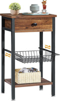 Brown Tall Side Table with Basket O590728