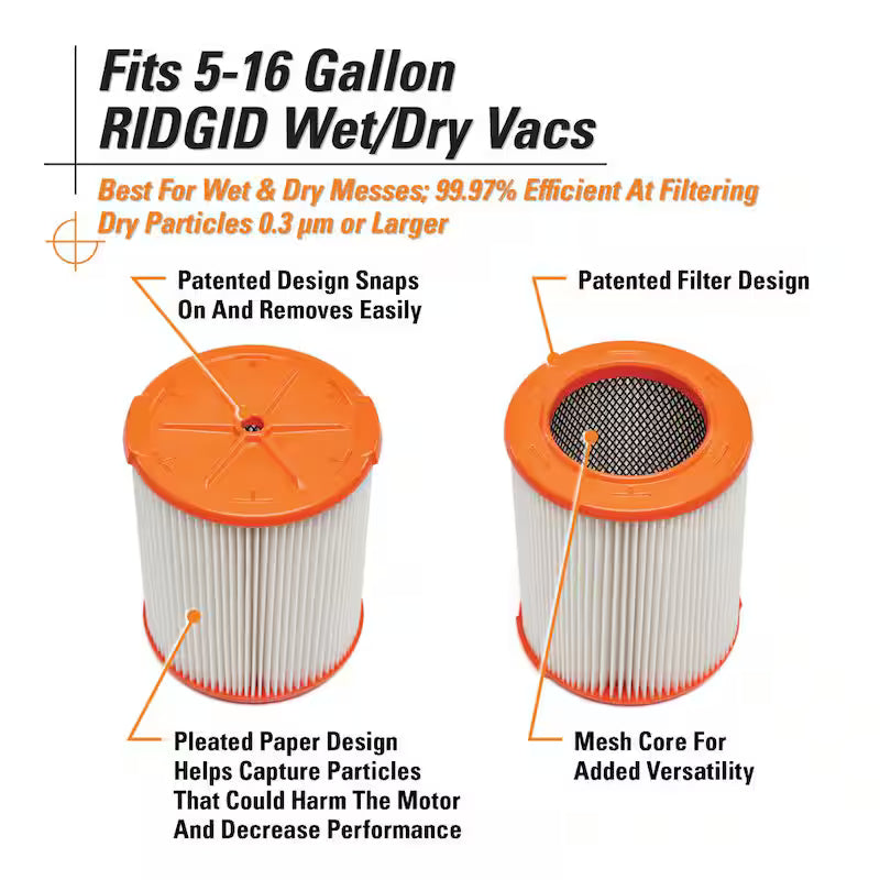HEPA Wet/Dry Vac Replacement Cartridge Filter 16-Pack V52399