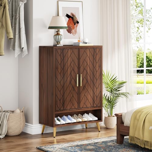 Walnut 6-Tier Shoe Cabinet with Doors N845