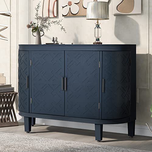 Grey Wooden Buffet Cabinet with Antique Pattern Doors Z4488