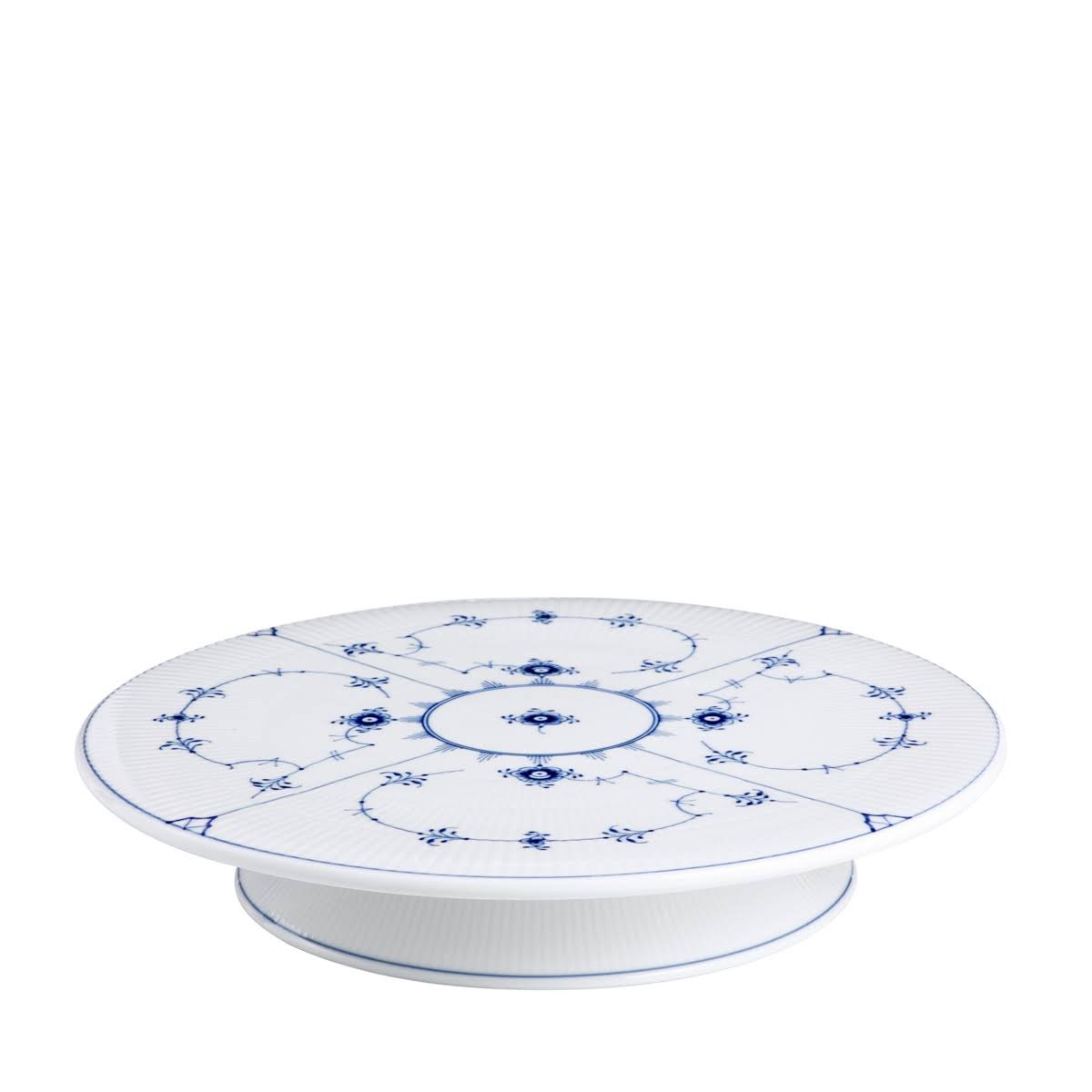 Blue Fluted Plain Footed Cake Plate E1591