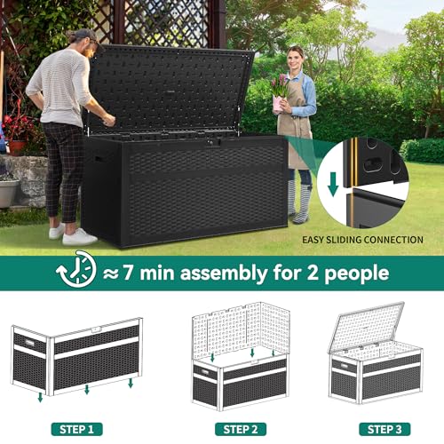 XXL 230 Gallon Double-Wall Resin Rattan Outdoor Storage Box (Gray) V247245