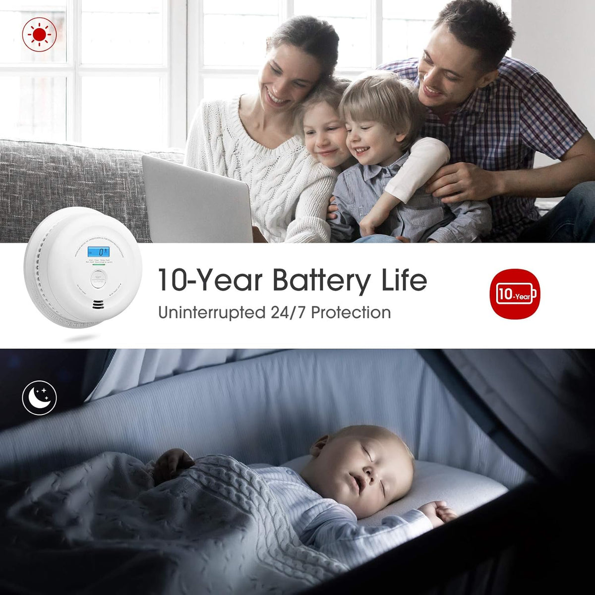 10-Year Battery Smoke and Carbon Monoxide Detector with LCD Display, Pack of 5 L476