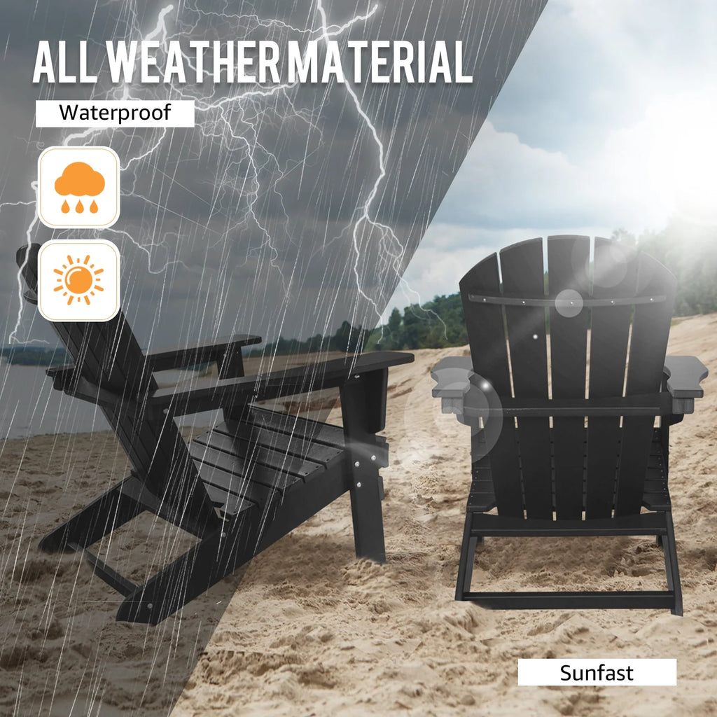Black Set of 2 Plastic Resin Adirondack Chairs N796
