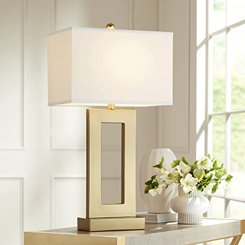 Gold Metal Table Lamp with Oatmeal Rectangular Shade P98534