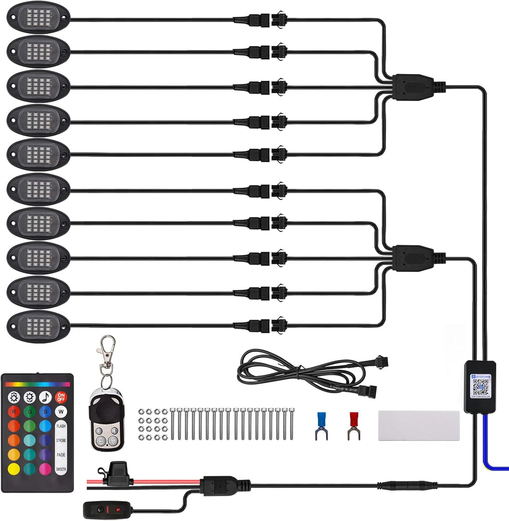 10 Pods RGB LED Rock Lights with Remote Control V406144