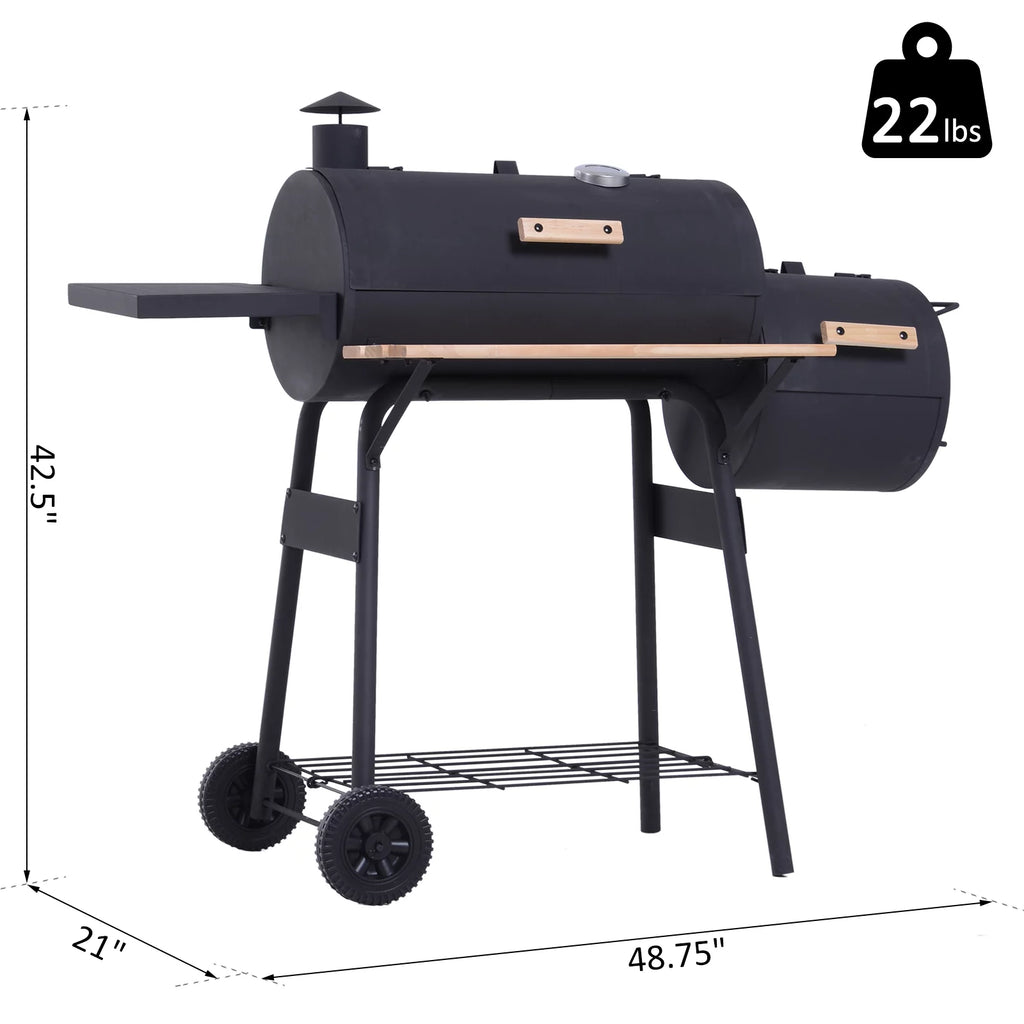 Portable Charcoal BBQ Grill and Offset Smoker Combo with Wheels C33057