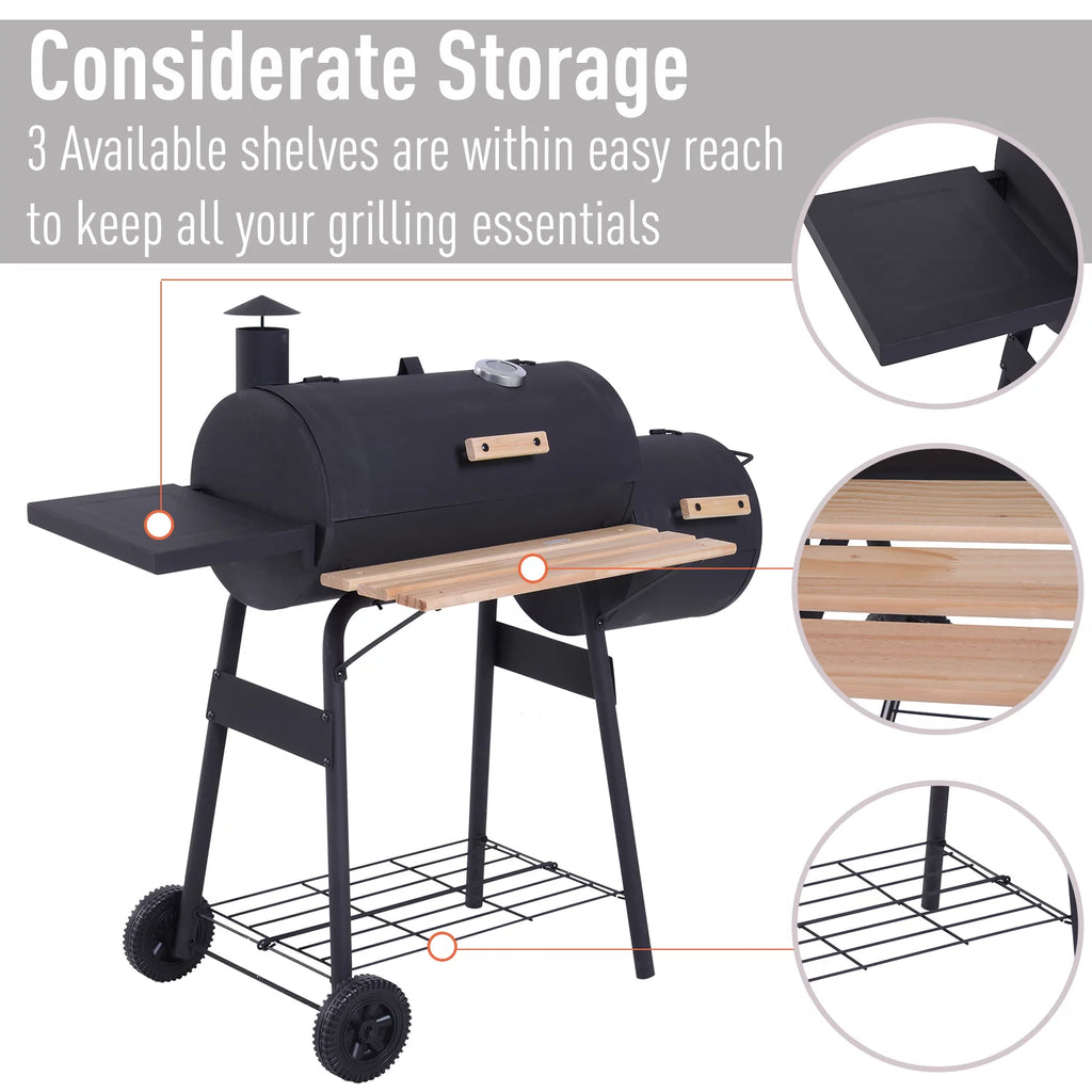 Portable Charcoal BBQ Grill and Offset Smoker Combo with Wheels C33057